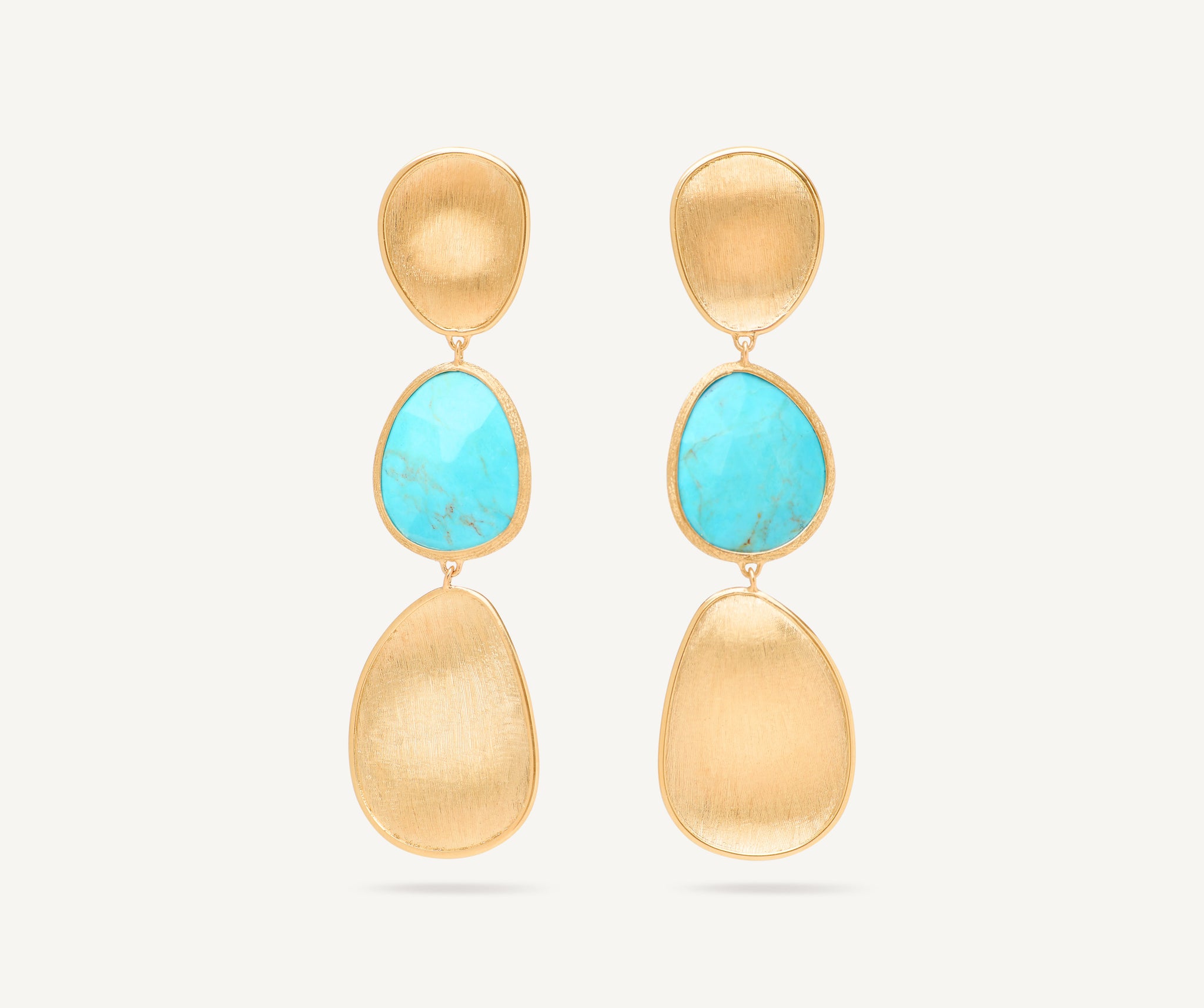 18K Yellow Gold Three-Drop Turquoise Earrings
