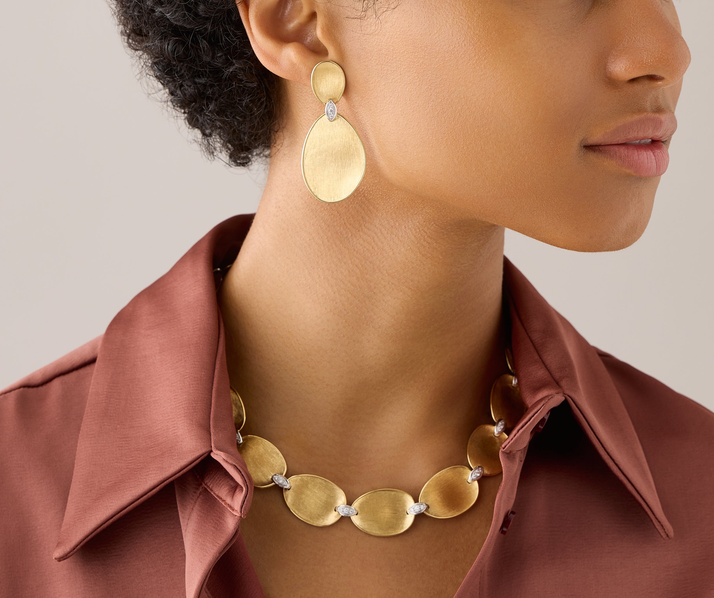 18kt yellow gold chandelier earrings with diamond accents, large