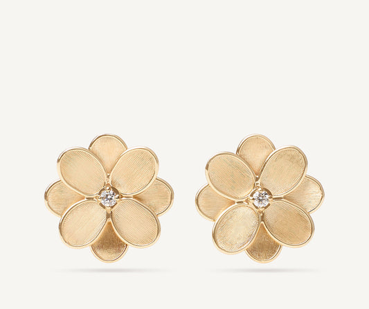 Gold stud earrings with diamonds