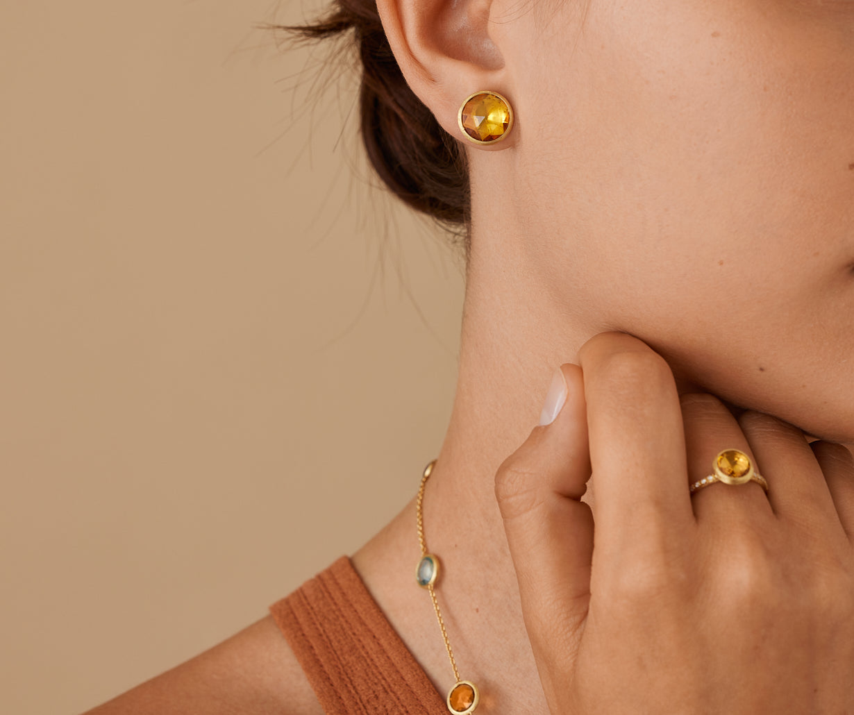 Yellow quartz stud earrings, large