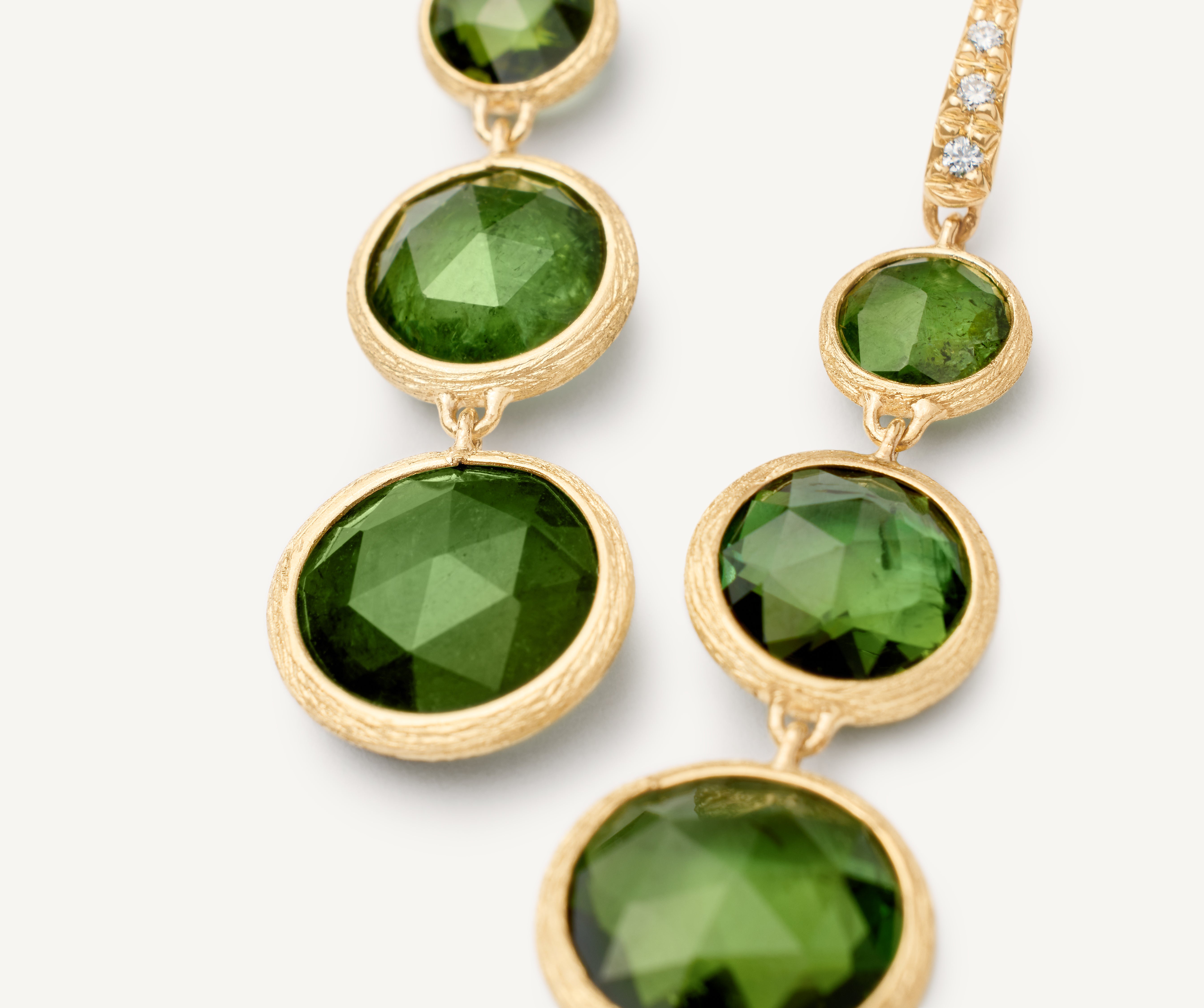 18kt yellow gold long earrings with green tourmalines