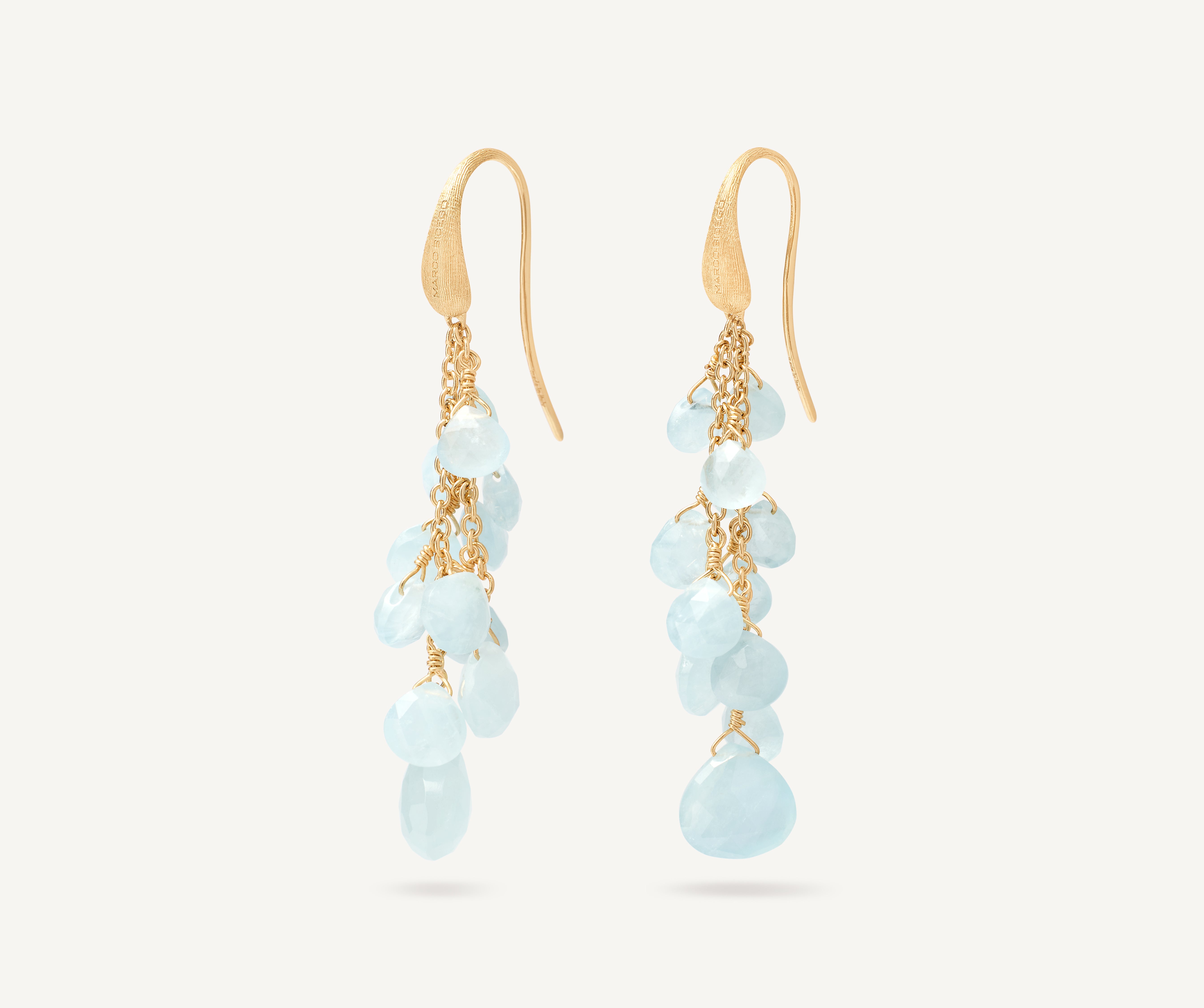 18K Yellow Gold Multi-Strand Aquamarine Earrings