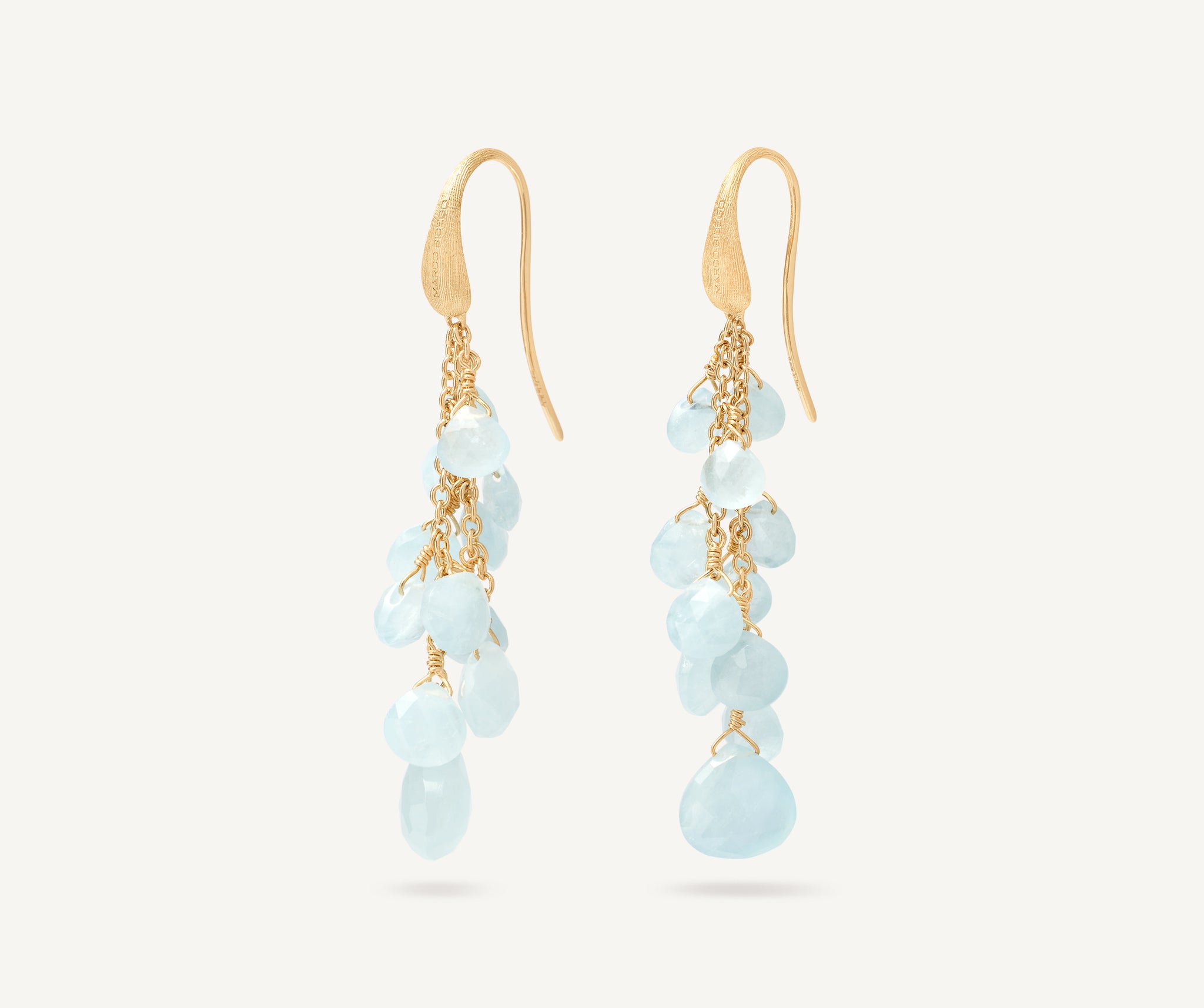 18K Yellow Gold Multi-Strand Aquamarine Earrings