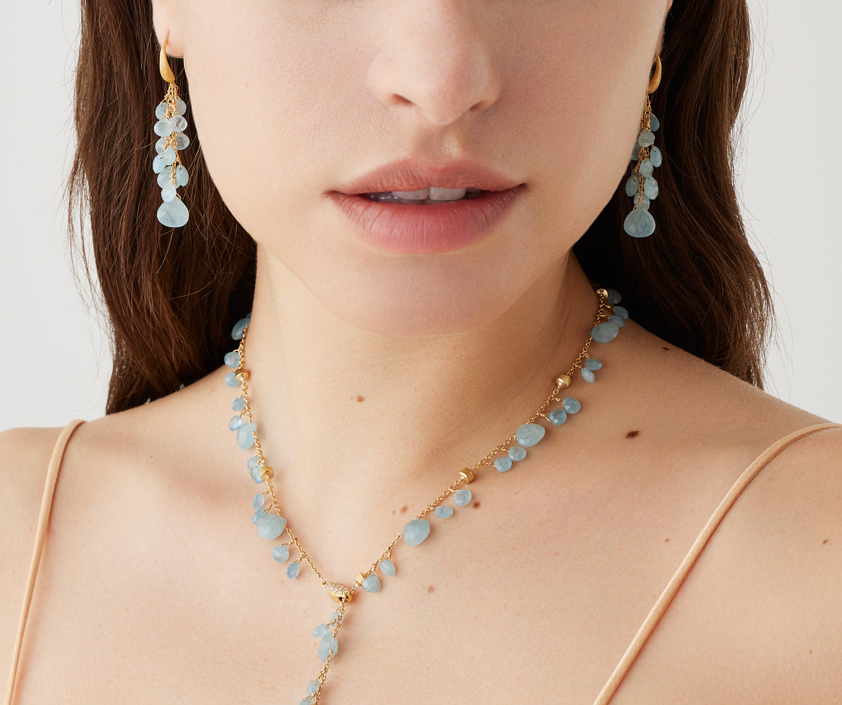 18K Yellow Gold Multi-Strand Aquamarine Earrings