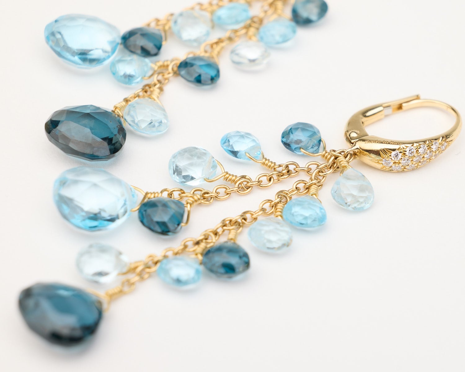 18K Yellow Gold Multi-Strand Topaz Earrings and Diamond Accent