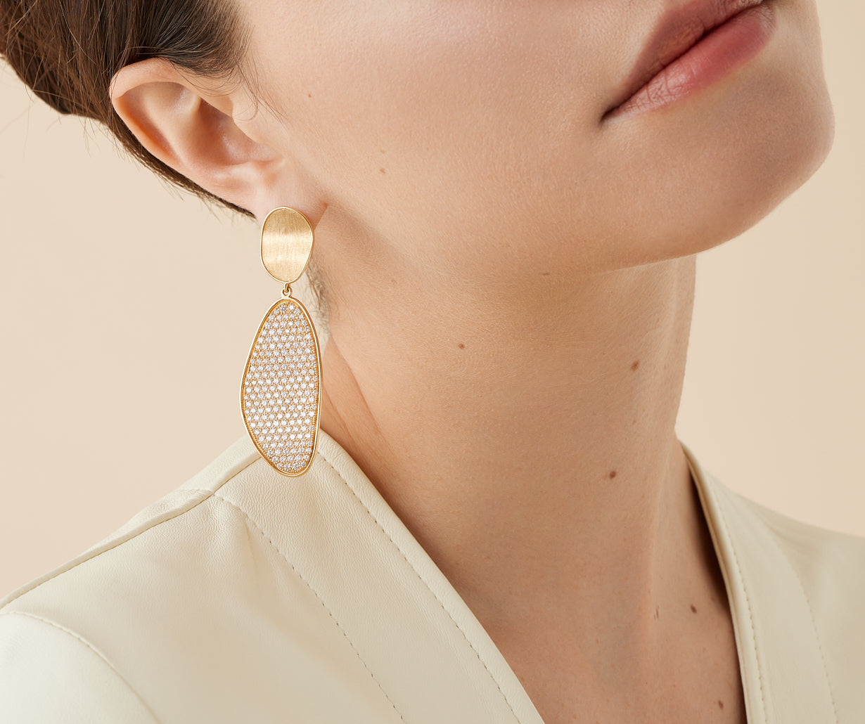 Convertible gold chandelier earrings with diamonds