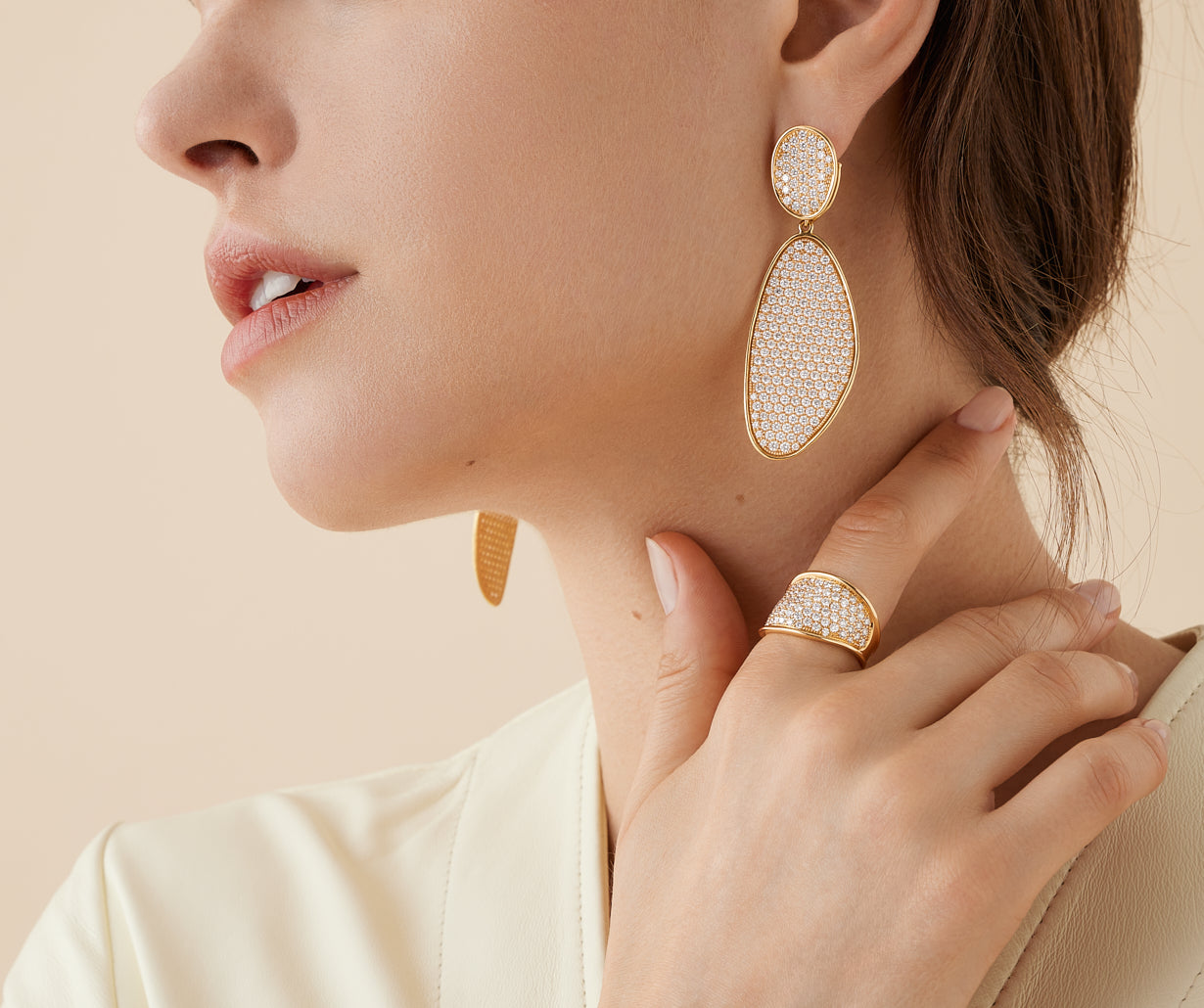 Convertible gold chandelier earrings with diamonds