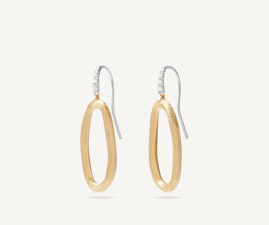 18kt yellow gold link earrings with diamond studded hook