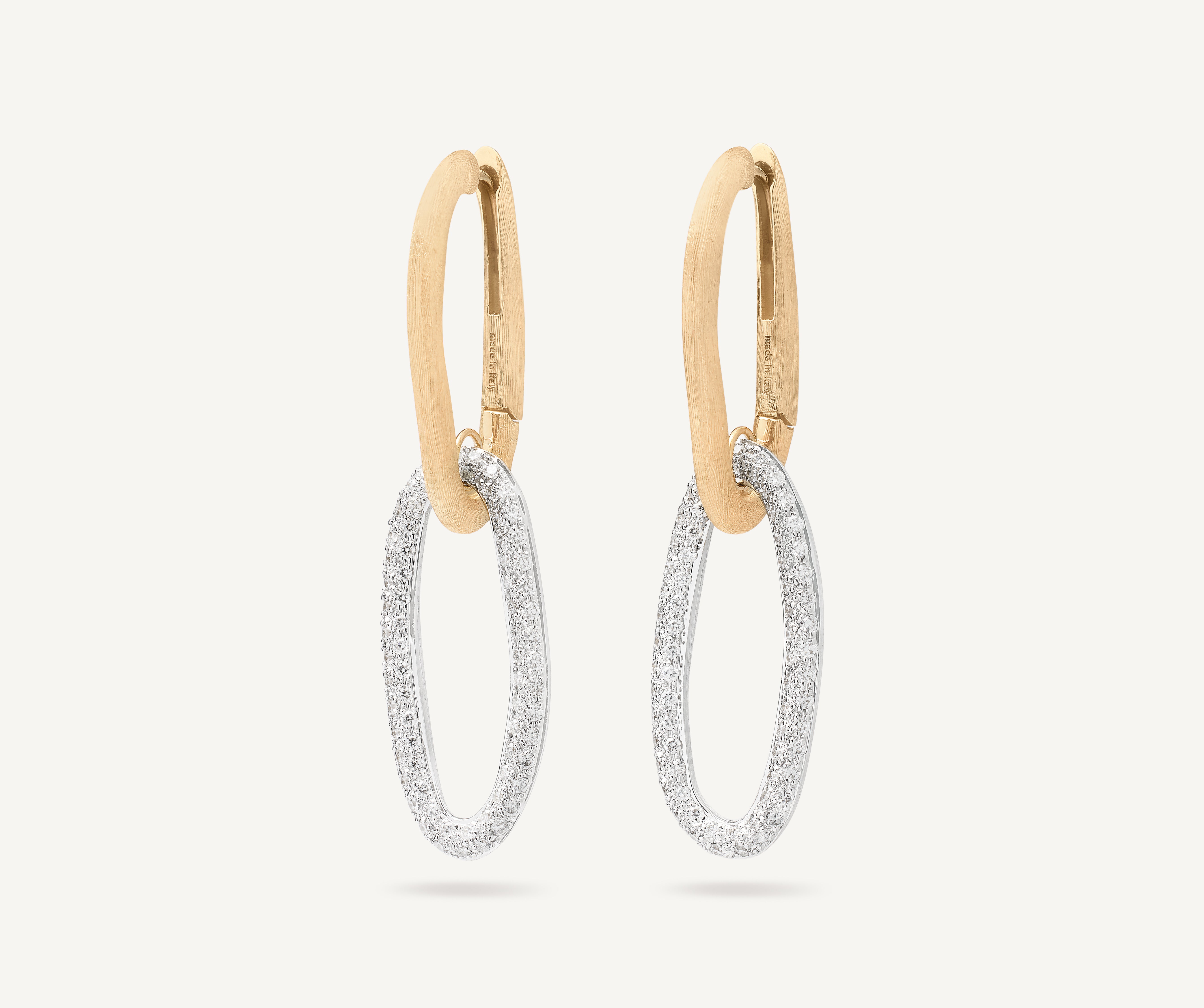 18kt yellow gold elongated link drop earrings with pav�� diamond links