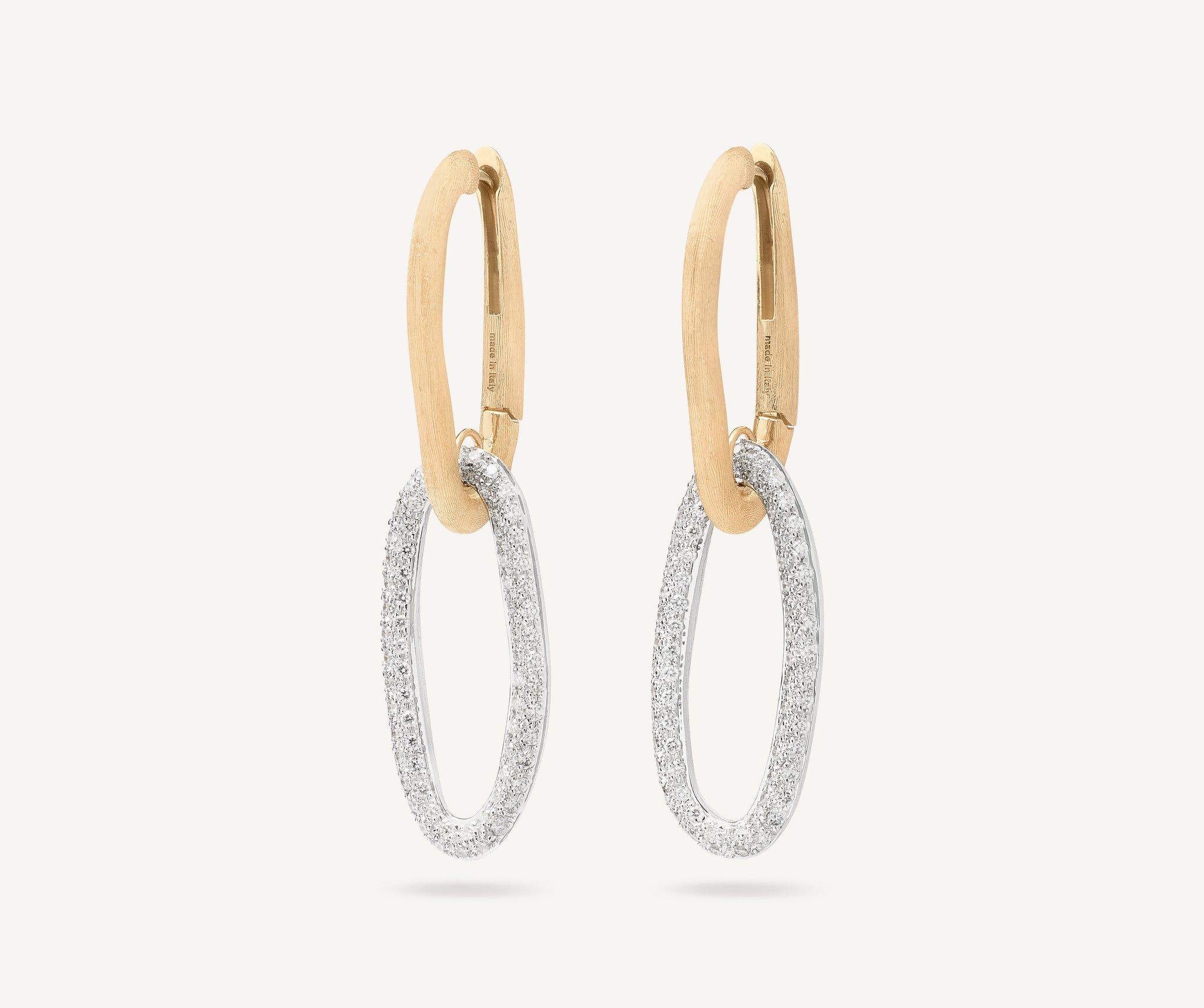 18kt yellow gold elongated link drop earrings with pav�� diamond links
