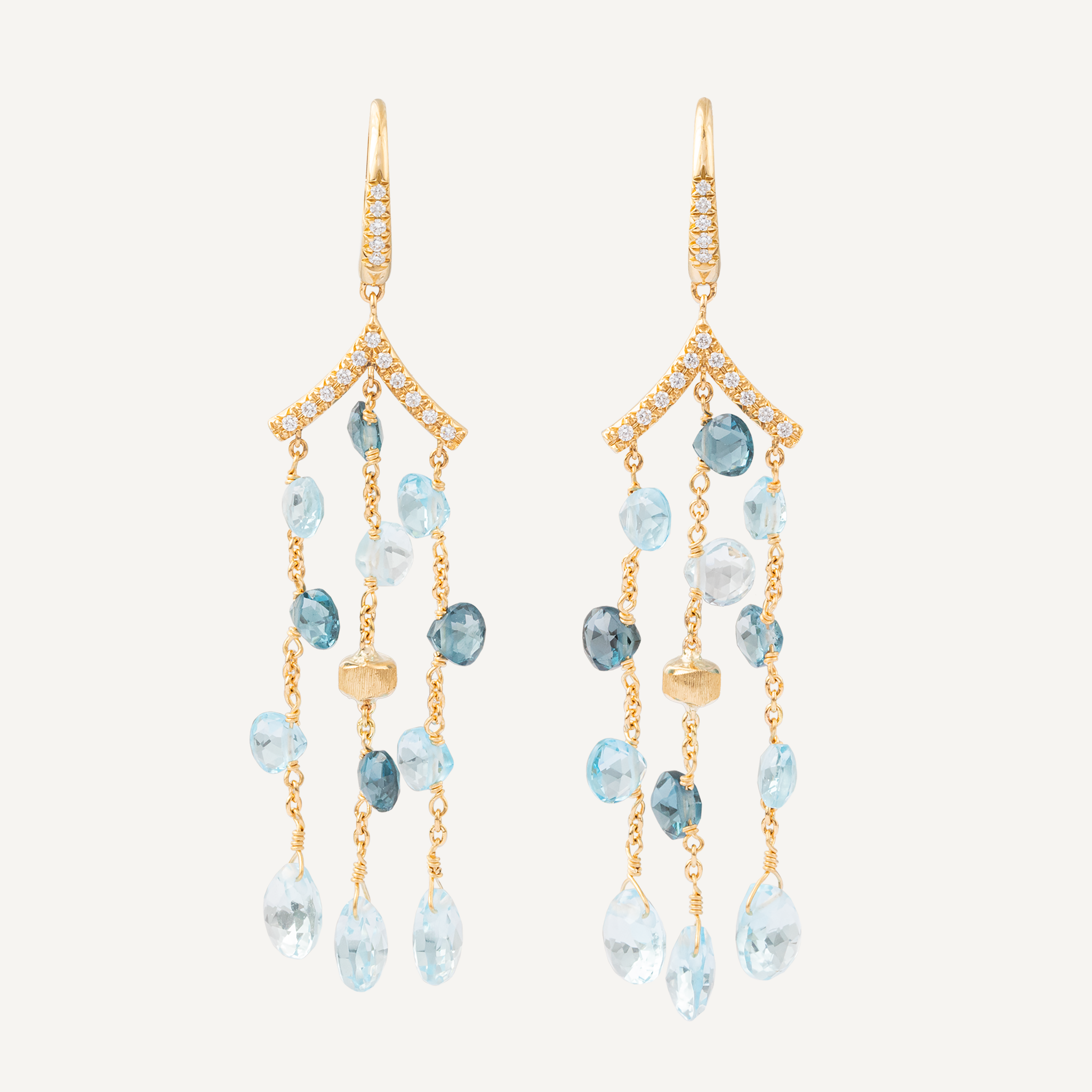 18K Yellow Gold Mixed Topaz Three-Strand Chandelier Earrings