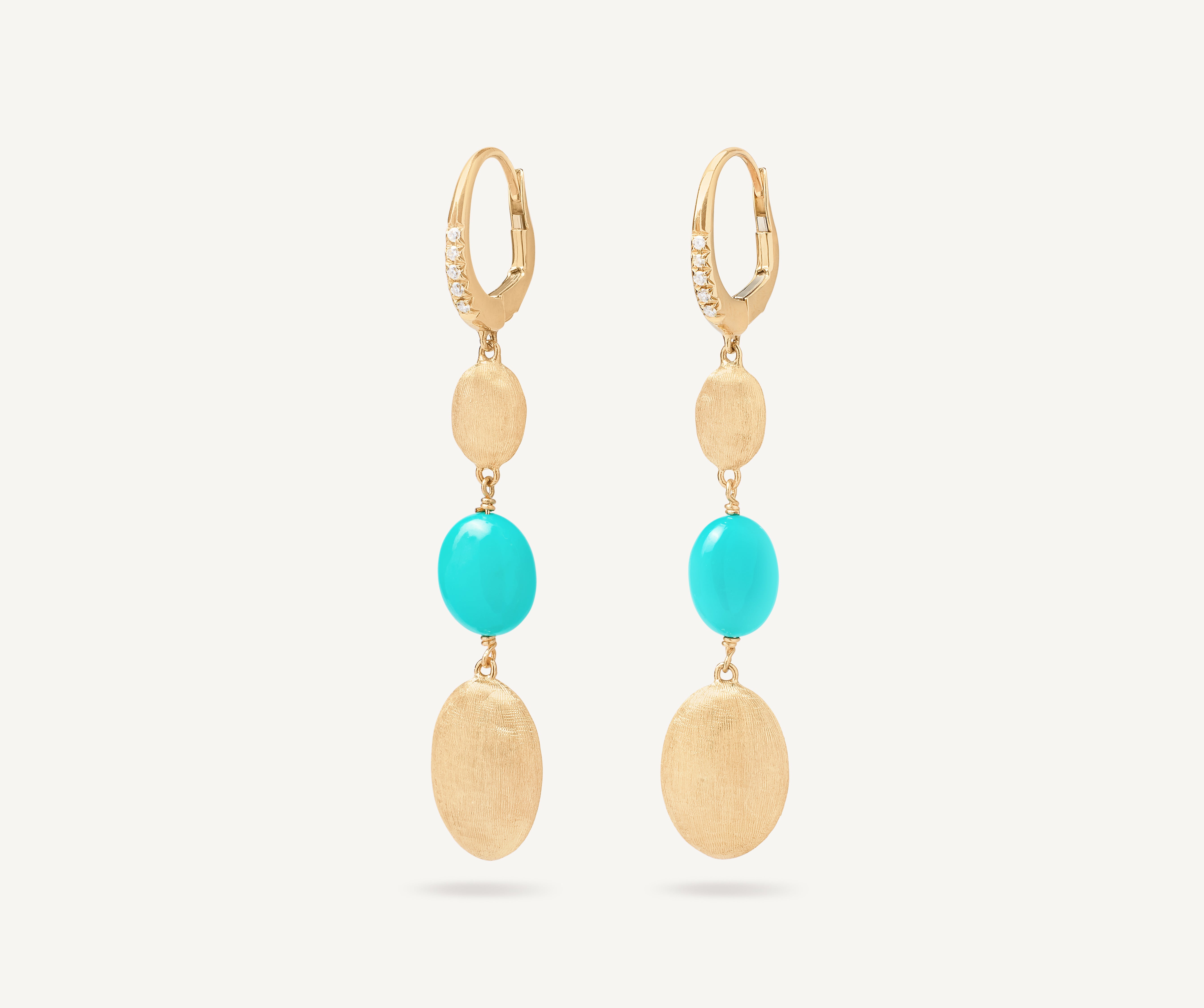 18kt yellow gold turquoise and gold drop earrings with diamond clip