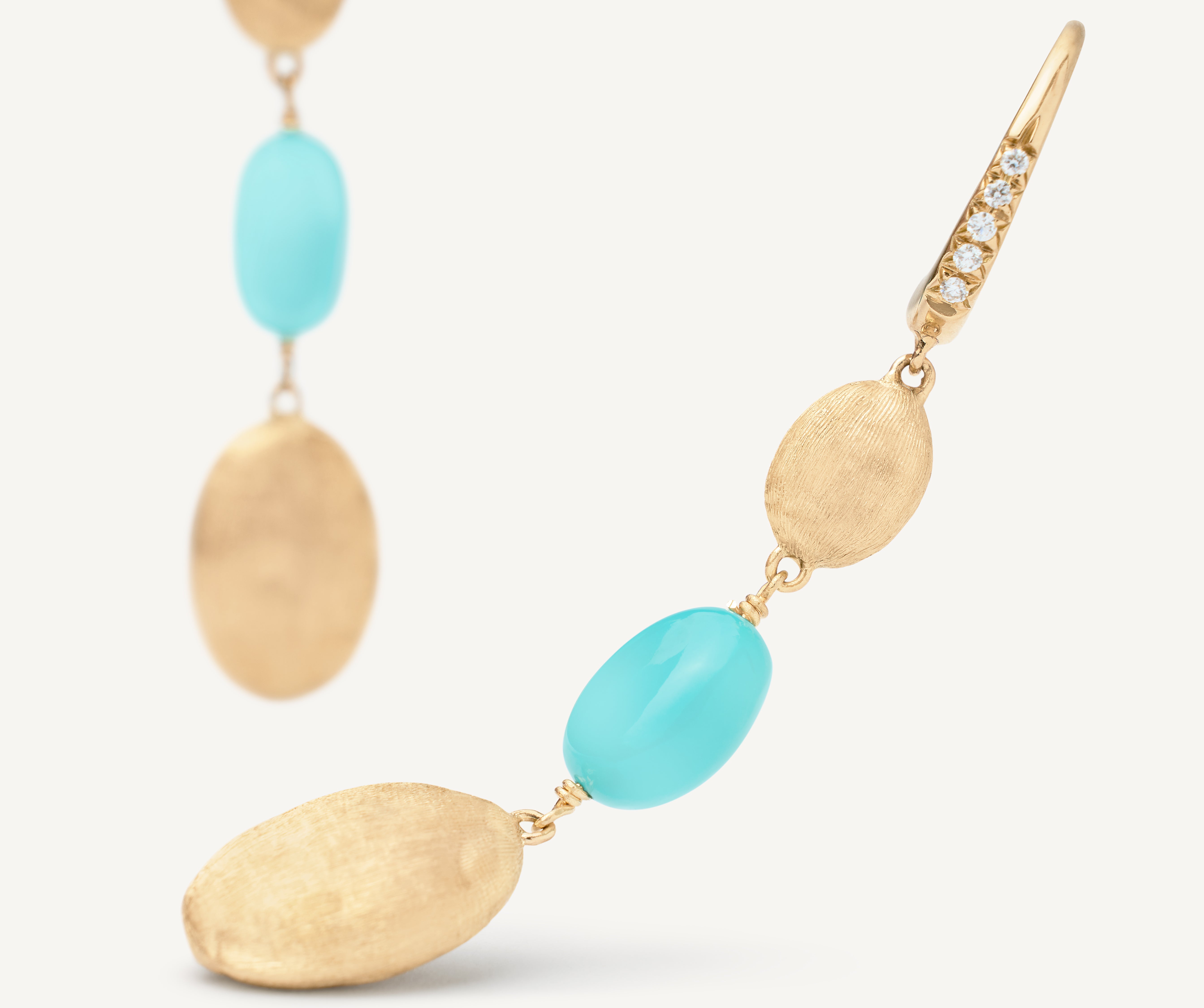 18kt yellow gold turquoise and gold drop earrings with diamond clip