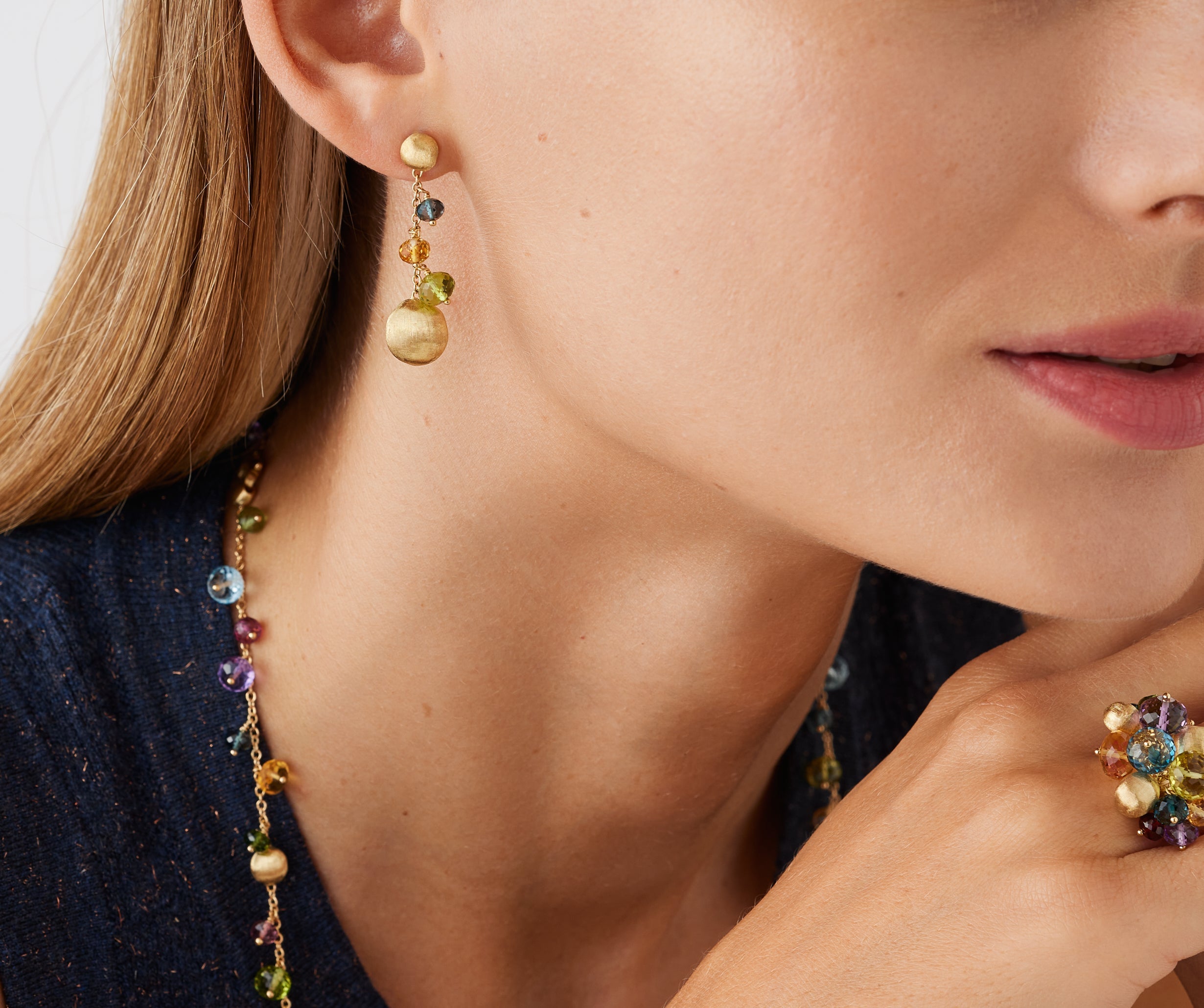 18kt yellow gold mixed gemstone short drop earrings