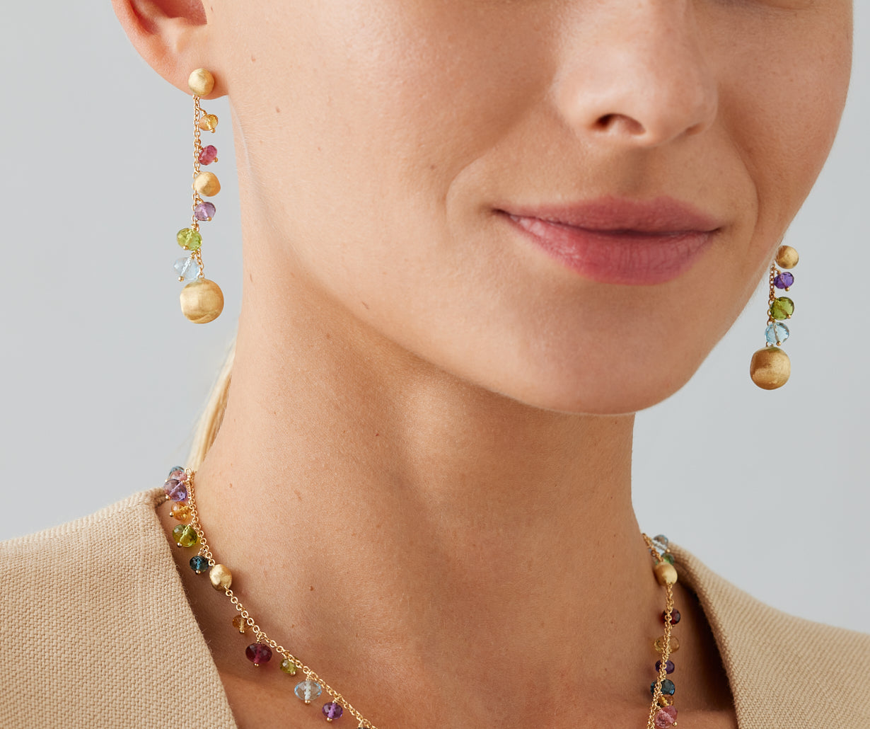 18kt yellow gold mixed gemstone duster earrings