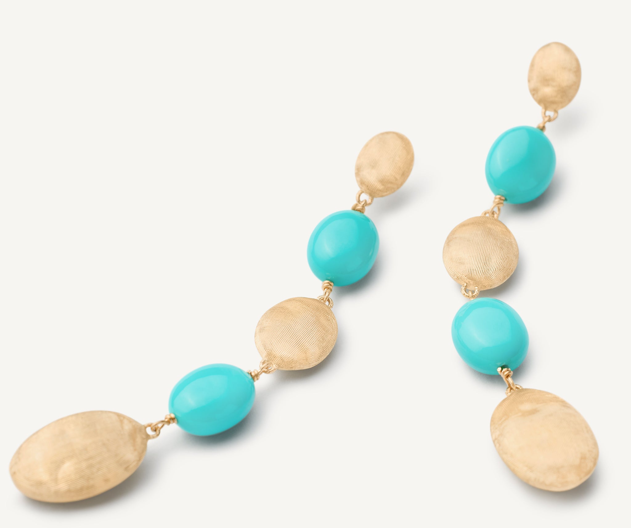 18kt yellow gold turquoise and gold long drop earrings