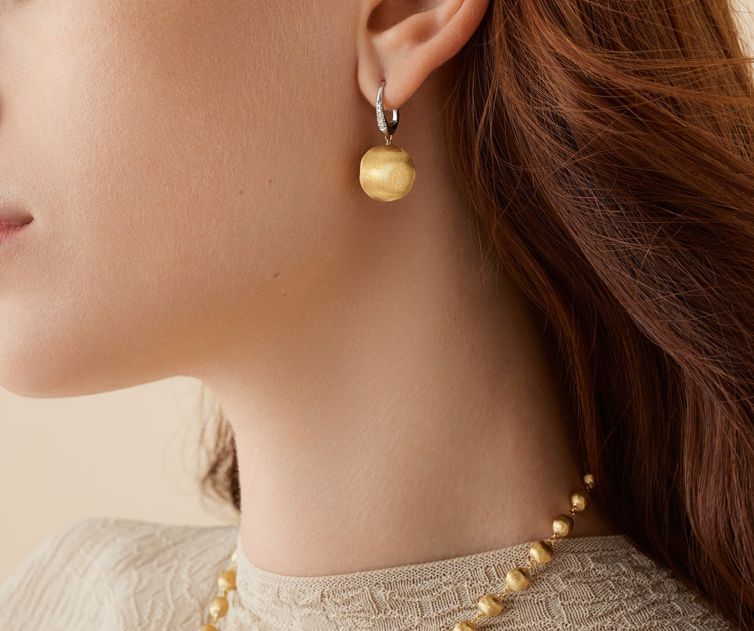 18K Yellow Gold Pendant Earrings With Diamond Clip