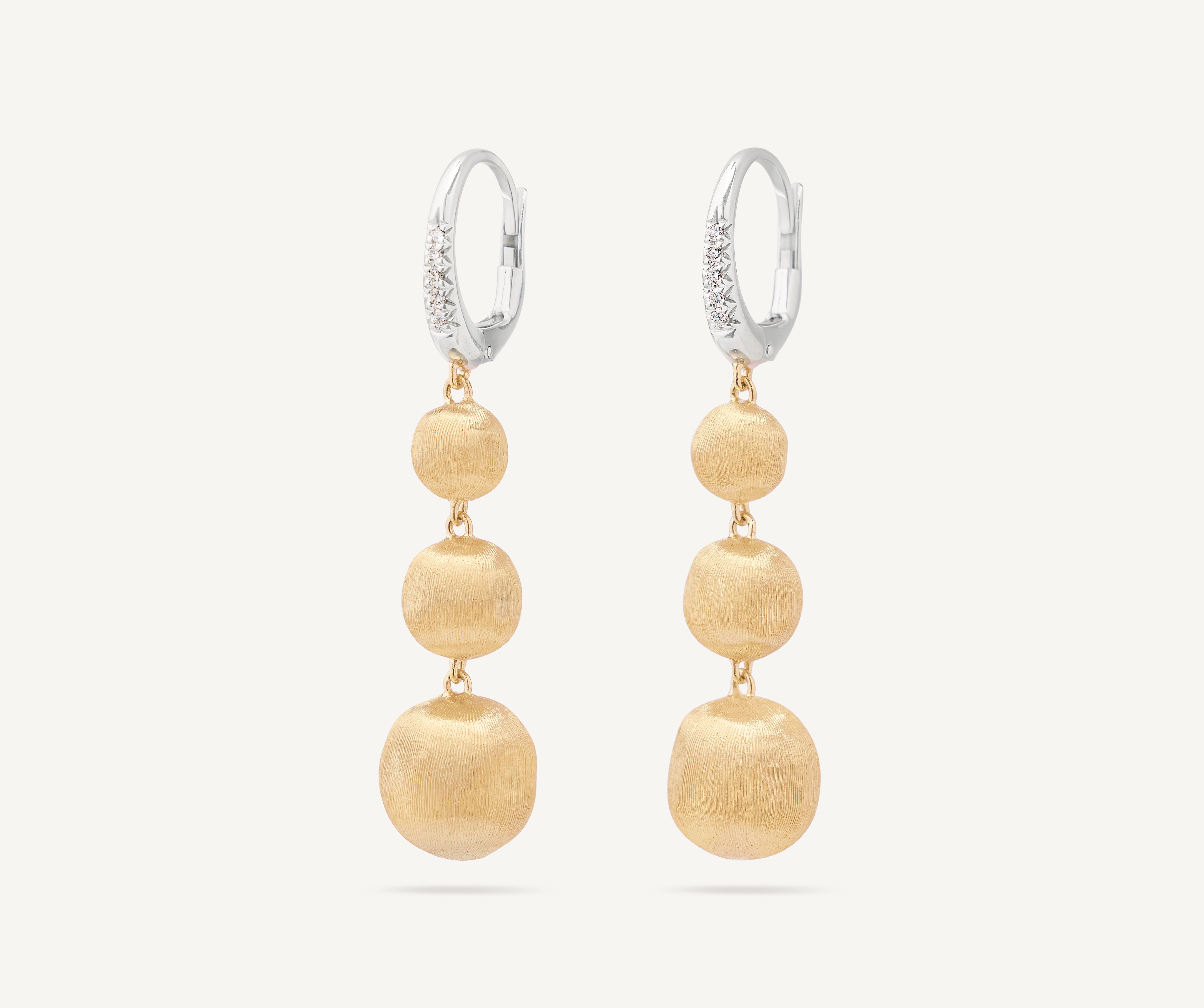 18K Yellow Gold Graduated Drop Earrings With Diamond Clip