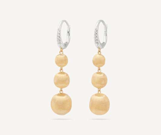 18K Yellow Gold Graduated Drop Earrings With Diamond Clip