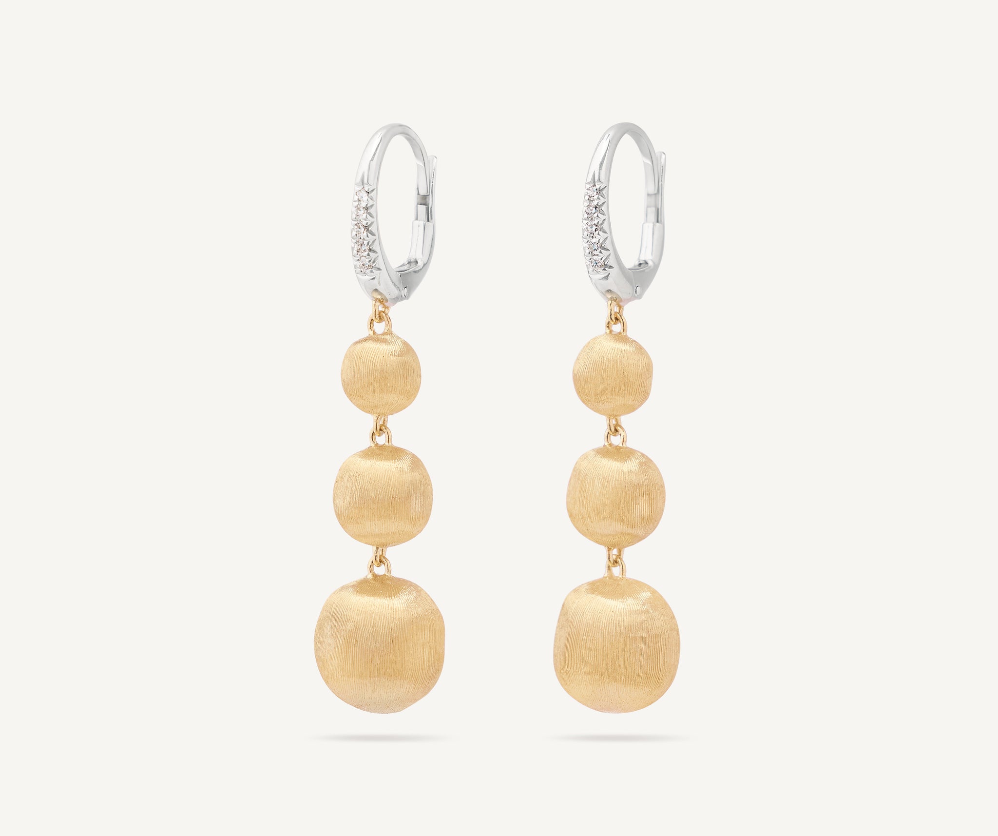 18K Yellow Gold Graduated Drop Earrings With Diamond Clip