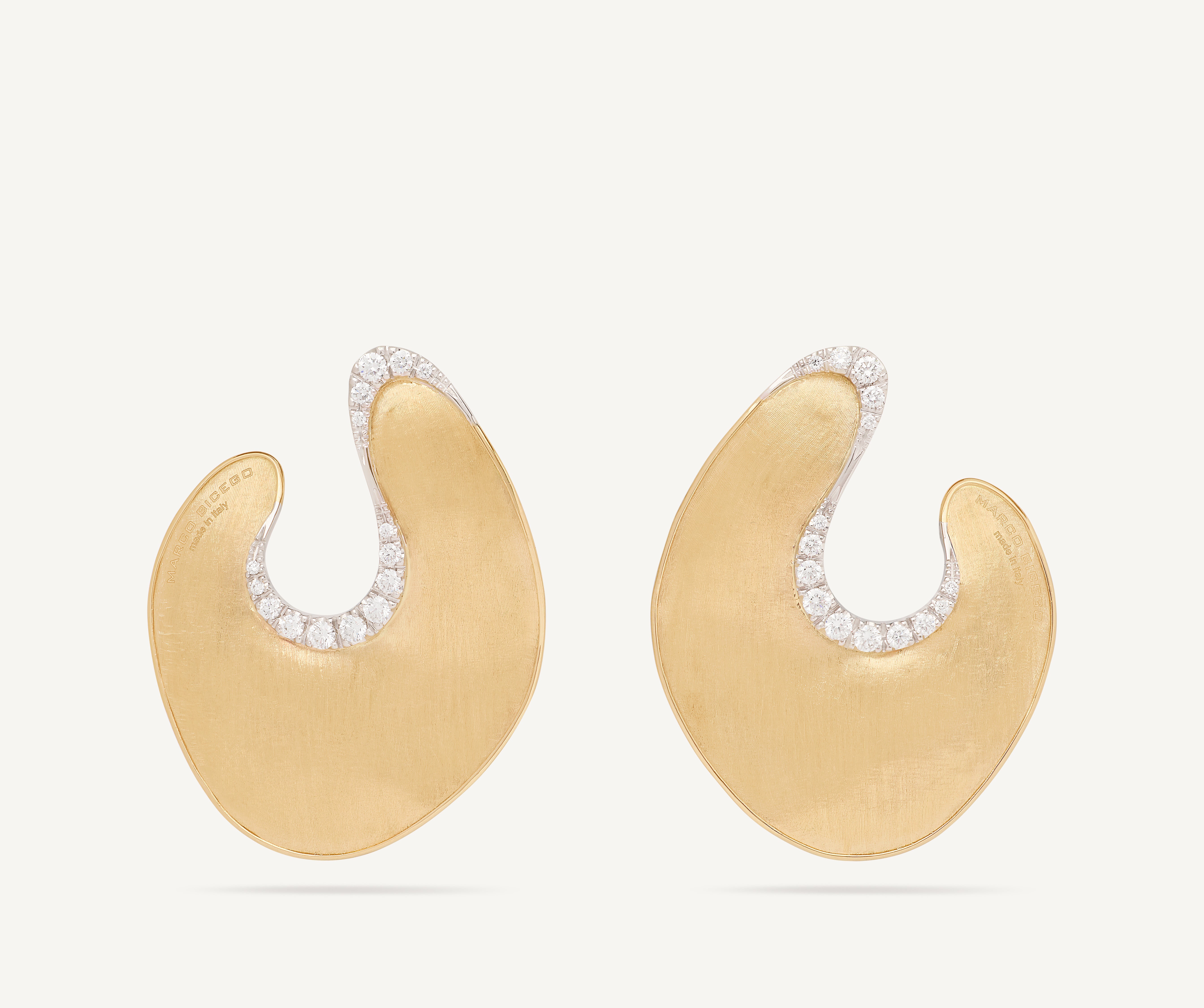 18kt yellow gold irregular leaf earrings with diamonds