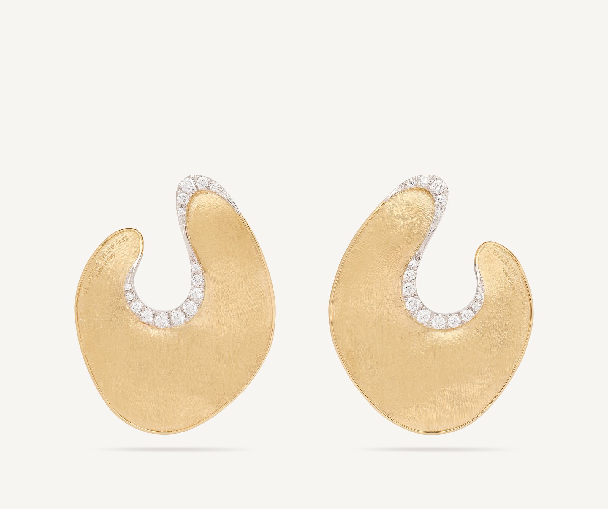 18kt yellow gold irregular leaf earrings with diamonds