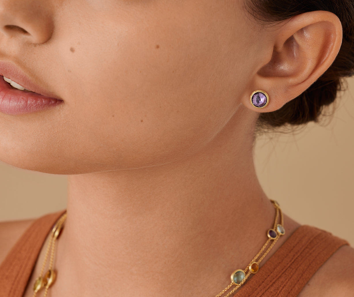 18kt yellow gold amethyst stud earrings, small model