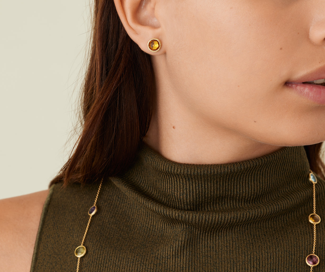 18kt yellow gold stud earrings with citine quartz, small
