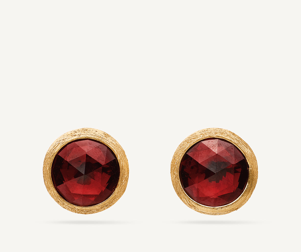 18kt yellow gold stud earrings with Red Garnet, small