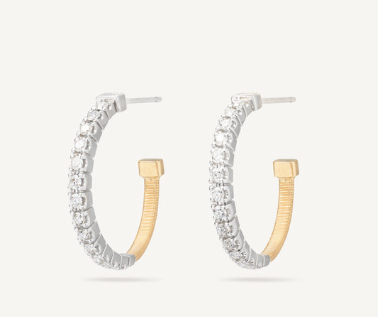 18K Yellow Gold Hoop Diamond Earrings