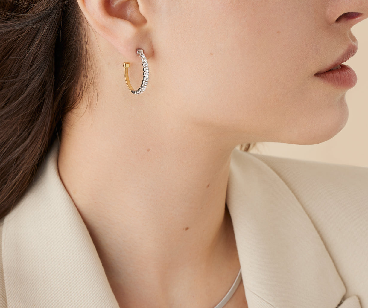 18K Yellow Gold Hoop Diamond Earrings