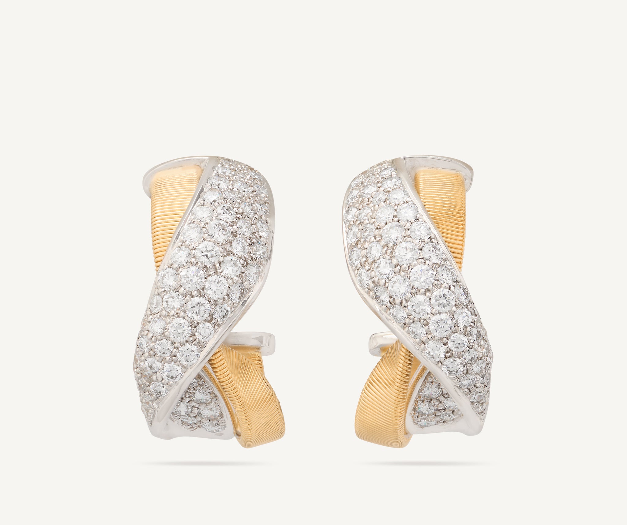 18kt yellow gold earrings with twisted diamond pav��