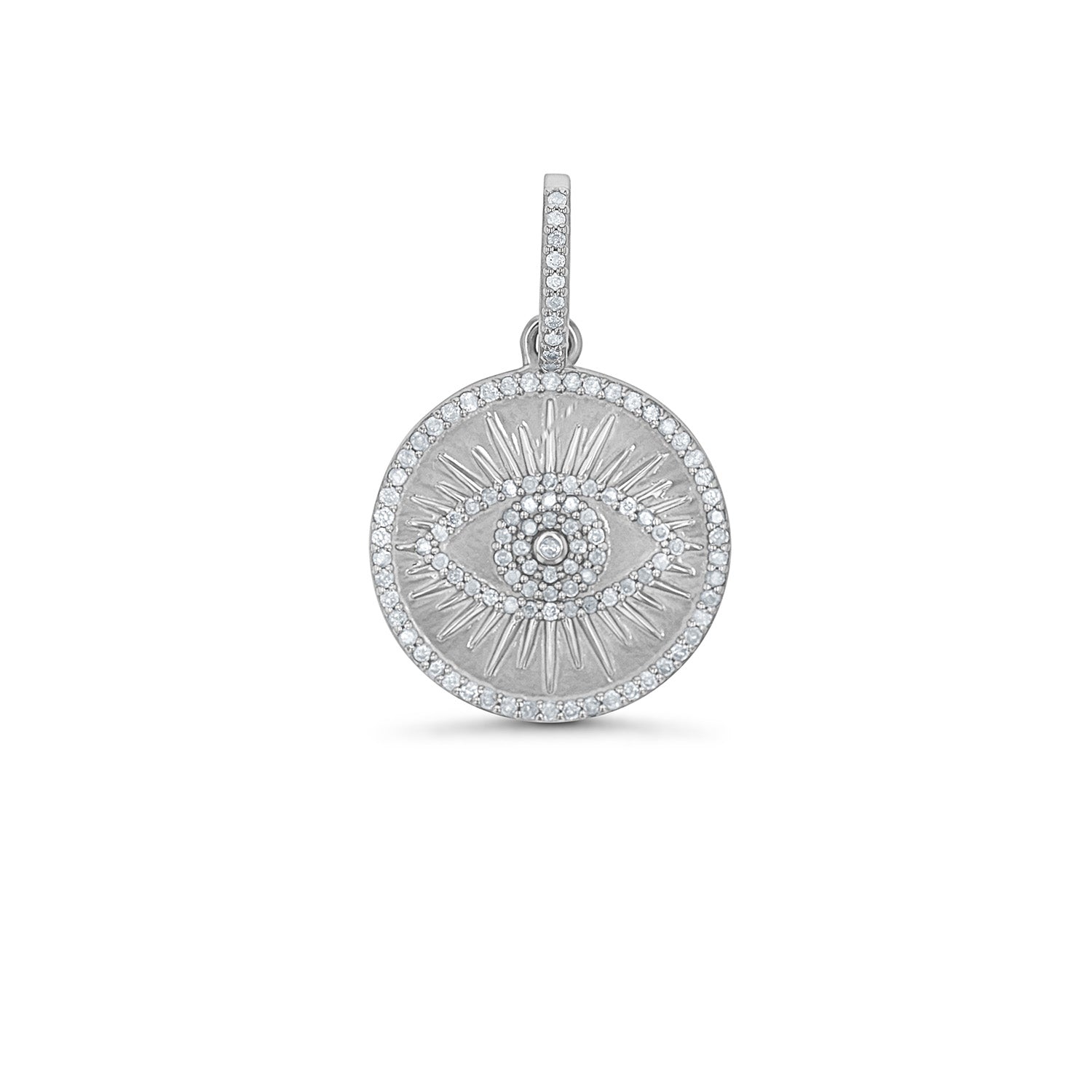 Silver and Diamond Evil Eye Pendant Medallion Only or on Cable Chain