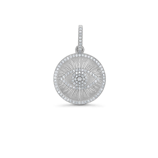 Silver and Diamond Evil Eye Pendant Medallion Only or on Cable Chain