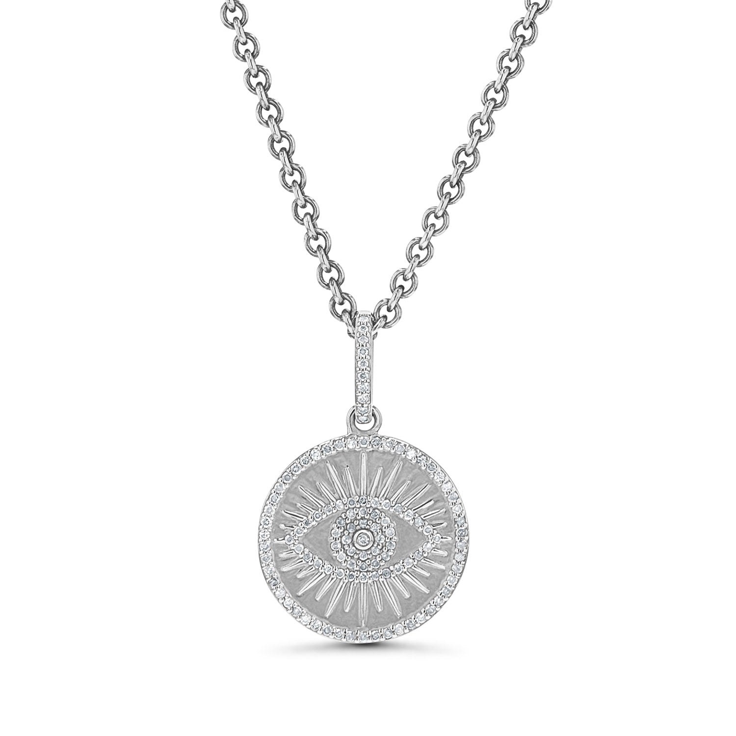Silver and Diamond Evil Eye Pendant Medallion Only or on Cable Chain