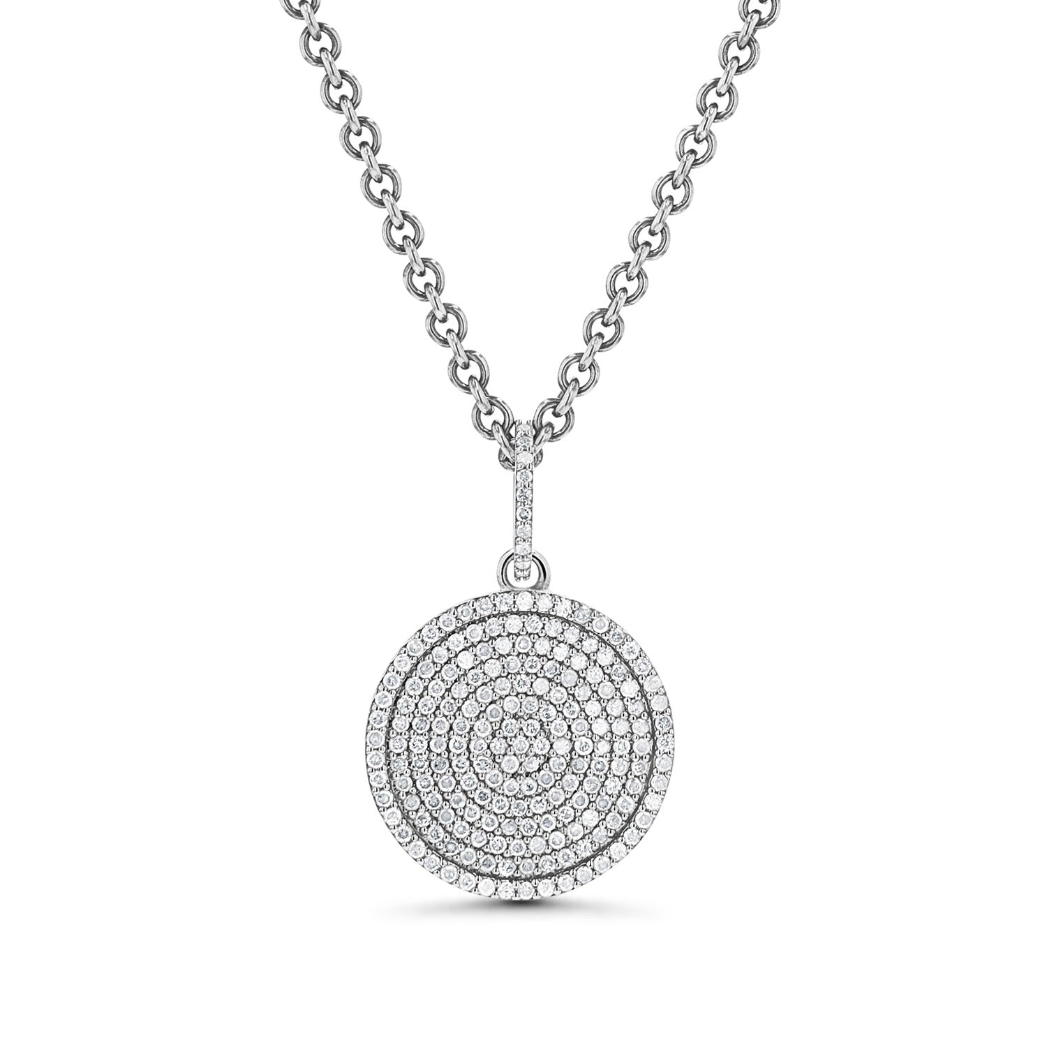 All Diamond Circle Medallion Pendant Only or on Cable Chain