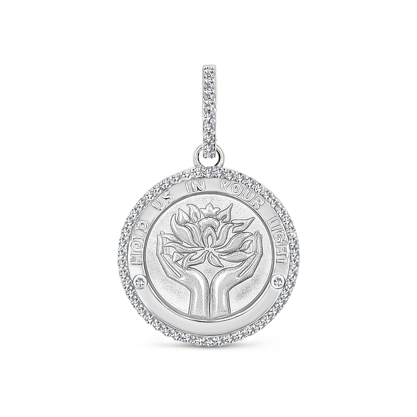 Diamond Lotus "Hold Us in Your Light" Medallion Pendant Only or on Franco Chain