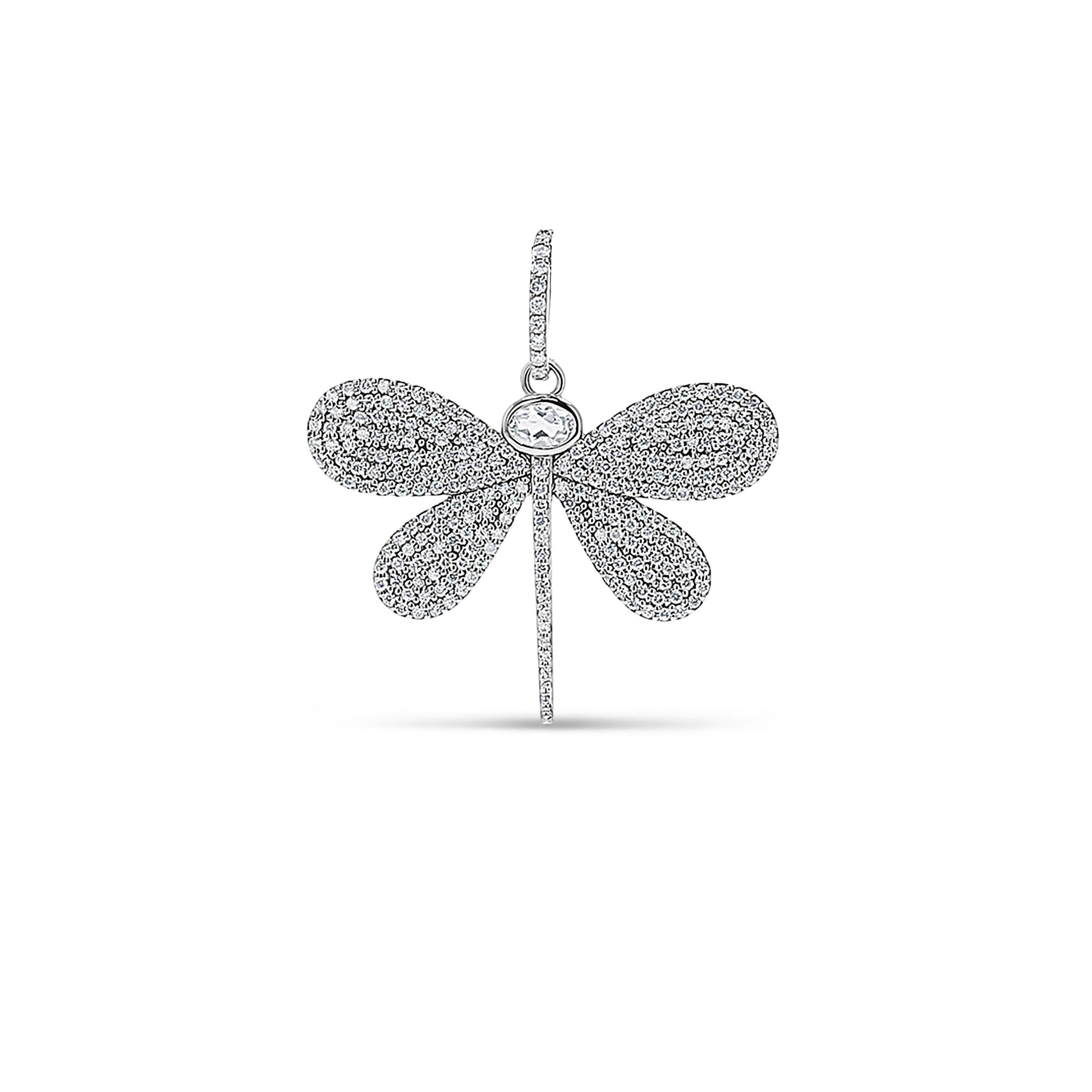 White Topaz and Diamond Dragonfly Pendant Only or on Cable Chain