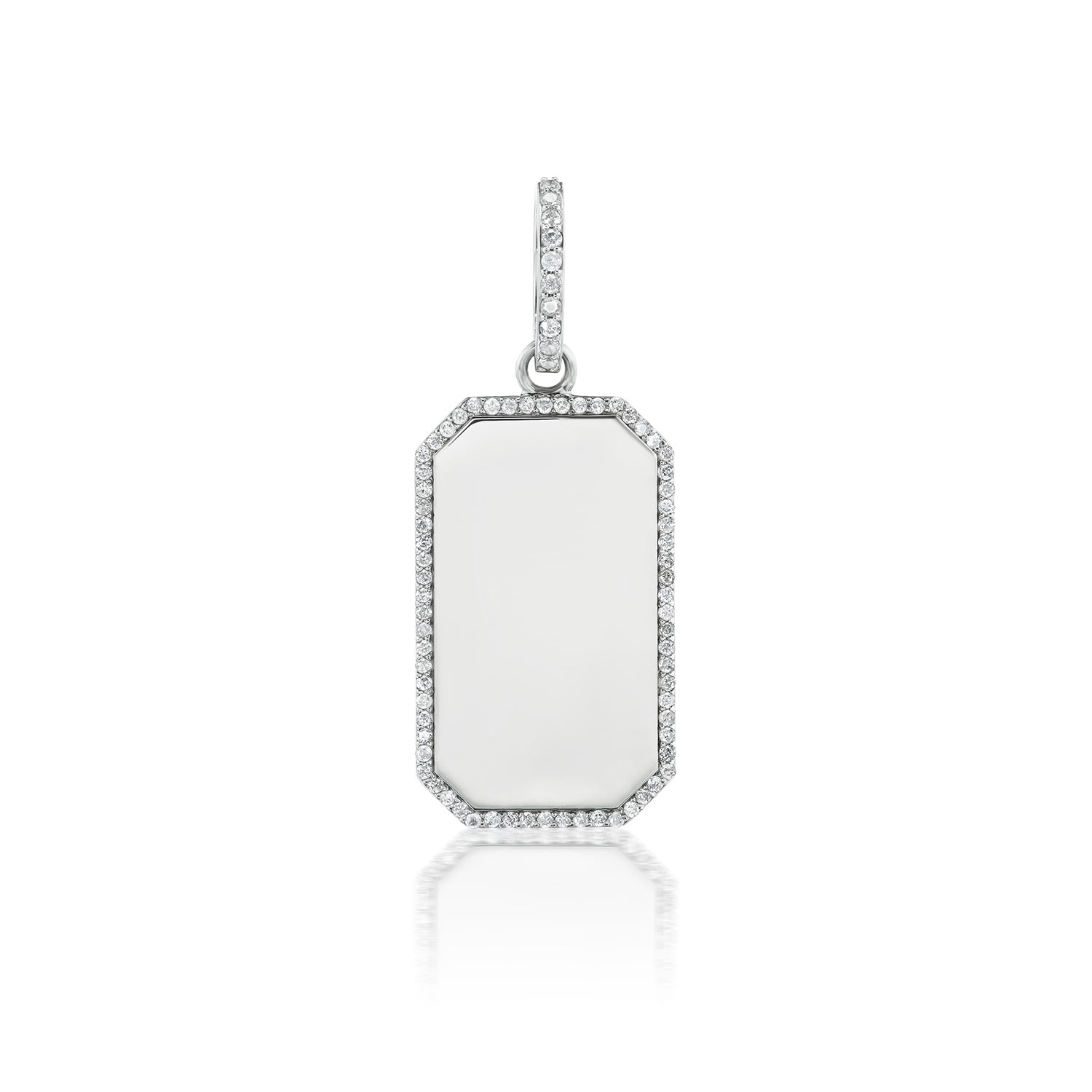 Custom Engravable Silver Dog Tag Pendant with Diamond Halo