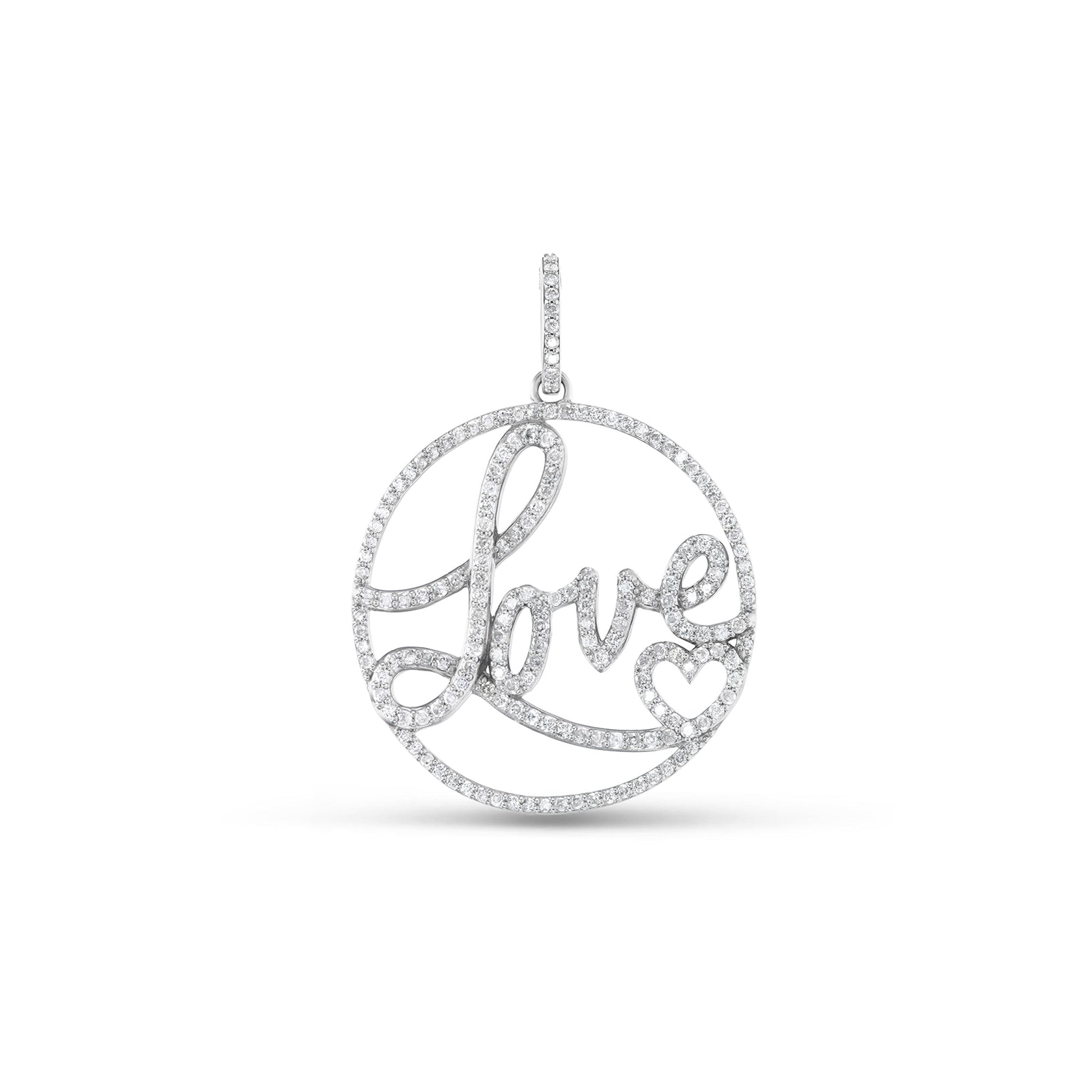 Diamond Heartstring LOVE Round Pendant Only or on Curb Chain - 34.5"