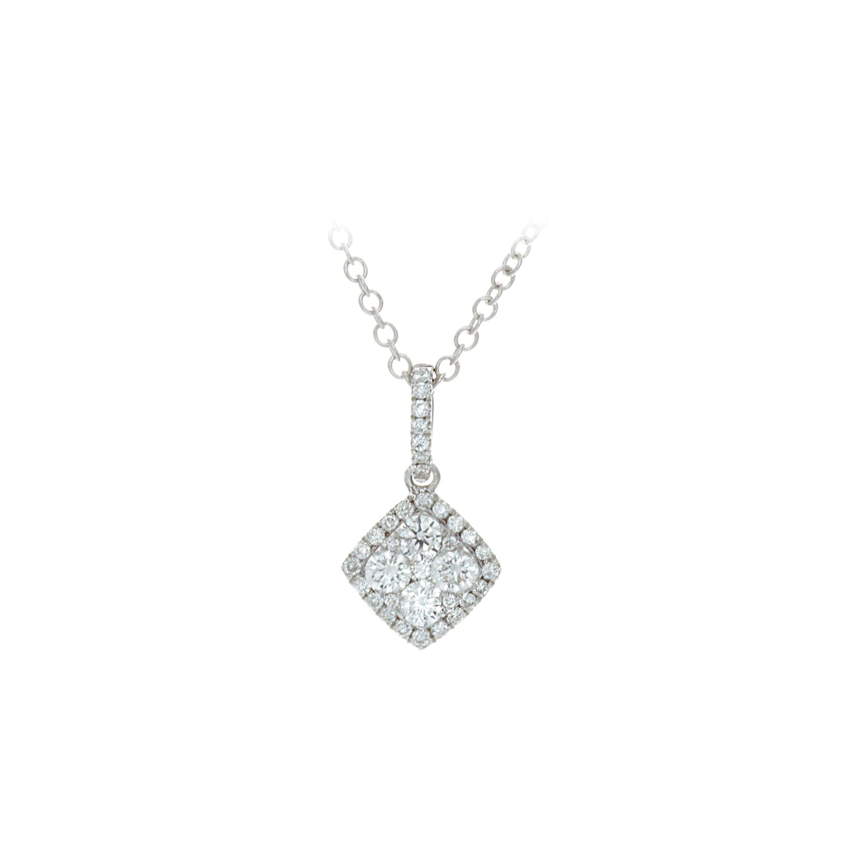 Jessica Square Diamond Cluster Pendant Necklace