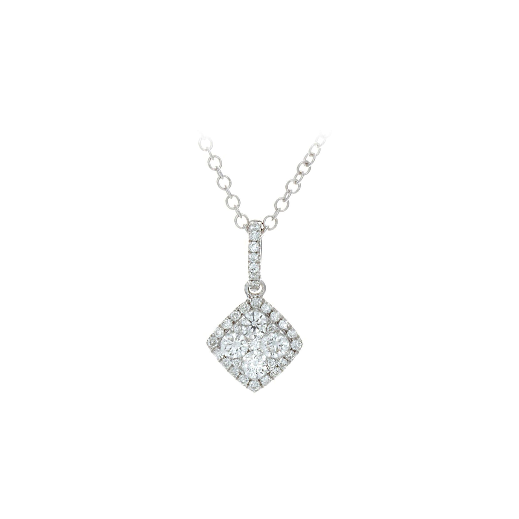 Jessica Square Diamond Cluster Pendant Necklace