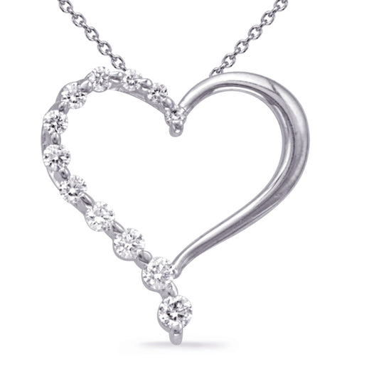 This Pendant is available in 14K White Gold. There are a total of 12 stones. There are Rounds with a total carat weight of 0.25 set in a  setting.
