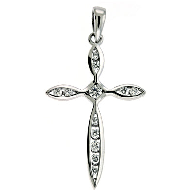 This Pendant is available in 14K White Gold. There are a total of 12 stones. There are Rounds with a total carat weight of 0.25 set in a  setting.