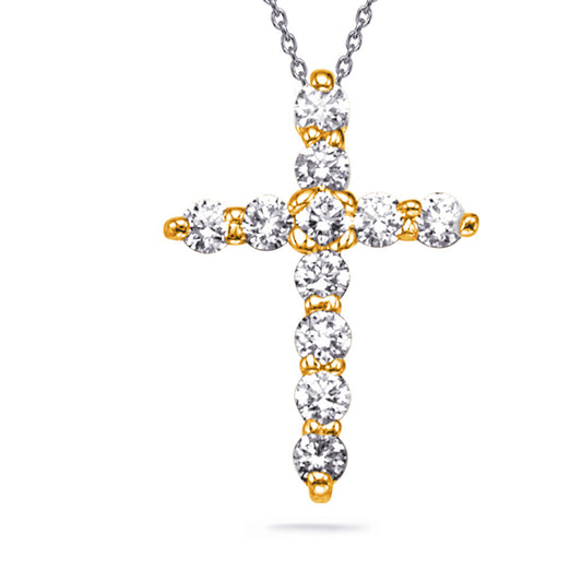 This Pendant is available in 14K Yellow Gold. There are a total of 11 stones. There are Rounds with a total carat weight of 0.12 set in a Prong Set setting.