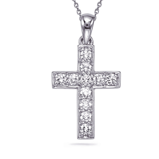 This Pendant is available in 14K White Gold. There are a total of 11 stones. There are Rounds with a total carat weight of 0.43 set in a  setting.