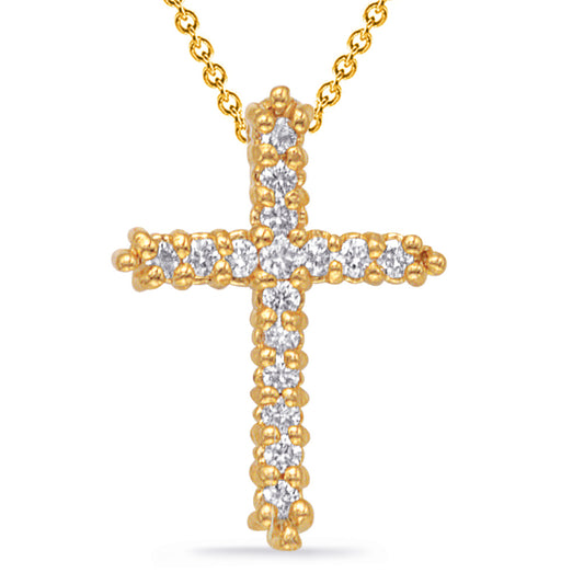 This Pendant is available in 14K Yellow Gold. There are a total of 16 stones. There are Rounds with a total carat weight of 0.16 set in a  setting.