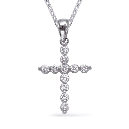 This Pendant is available in 14K White Gold. There are a total of 11 stones. There are Rounds with a total carat weight of 0.33 set in a Prong Set setting.