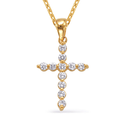 This Pendant is available in 14K Yellow Gold. There are a total of 11 stones. There are Rounds with a total carat weight of 0.33 set in a Prong Set setting.