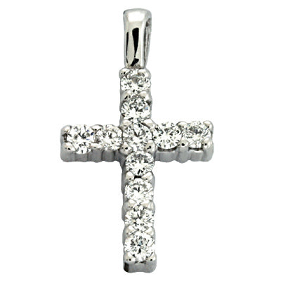 This Pendant is available in 14K White Gold. There are a total of 11 stones. There are Rounds with a total carat weight of 0.33 set in a  setting.